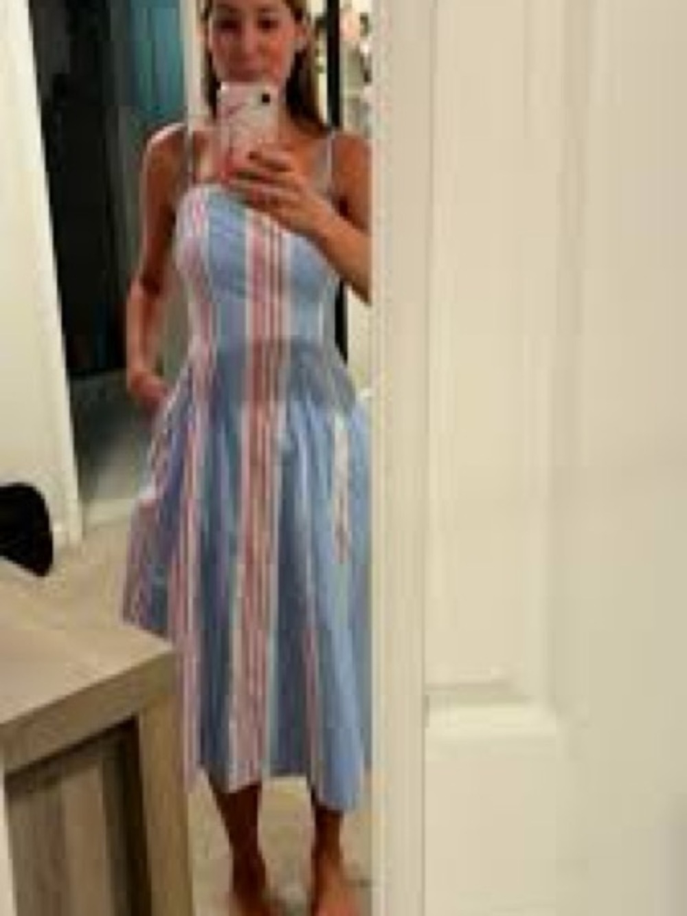 Free Assembly Blue & White Striped Spaghetti Strap Midi Dress with Red Accents - Picture 11 of 13